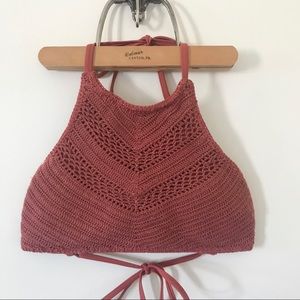 Oxblood Woven Bikini Top